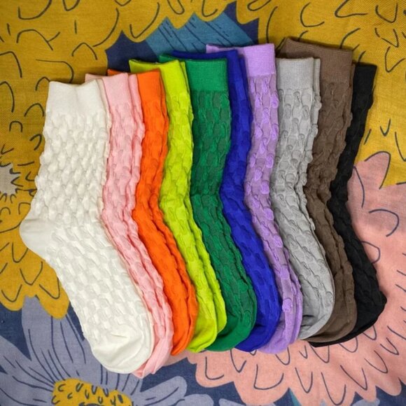 NWT Lida Bubble Texture Gray Crew Socks - Picture 7 of 9